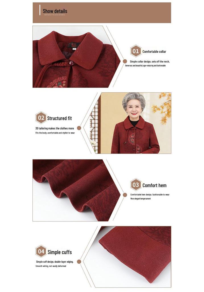 Spring & Autumn Embroidered Jacket: Grandma & Mom's Loose Cardigan for Middle-Aged Women