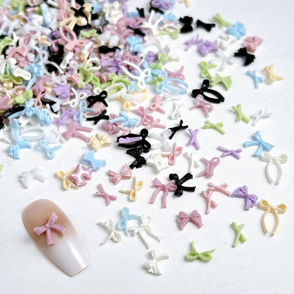 20pc Exqusitive Bows Nail Resin Charms Mini Bow Nail Art Accessories Bow Black White Rice White Bow Tie Nails Decoration Diamond