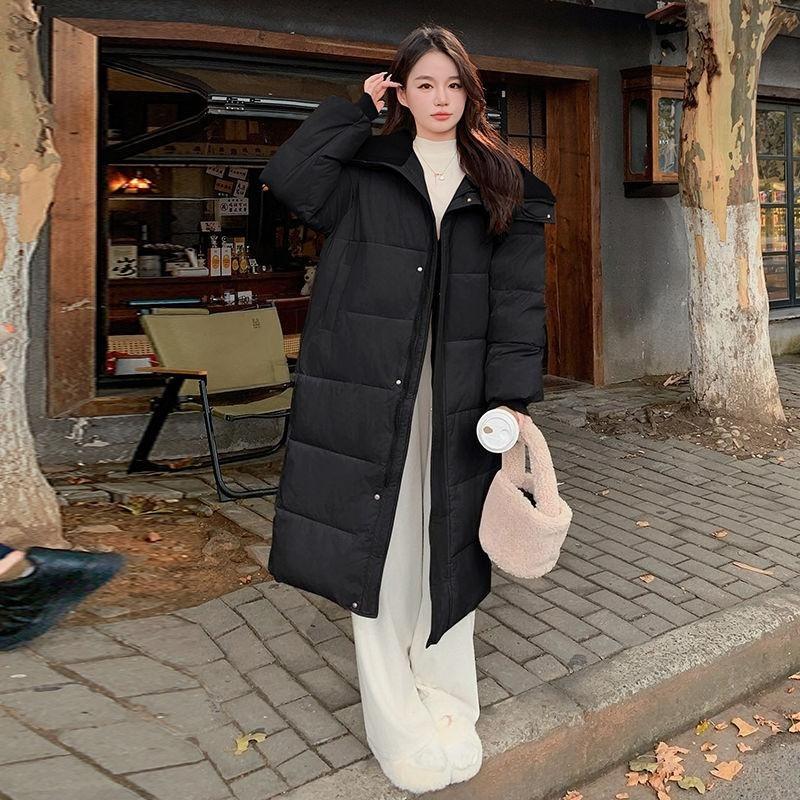 Winter Women Coat Long Length College Style Over Knee Big Collar Warm Lamb Wool Blend Jacket Trendy