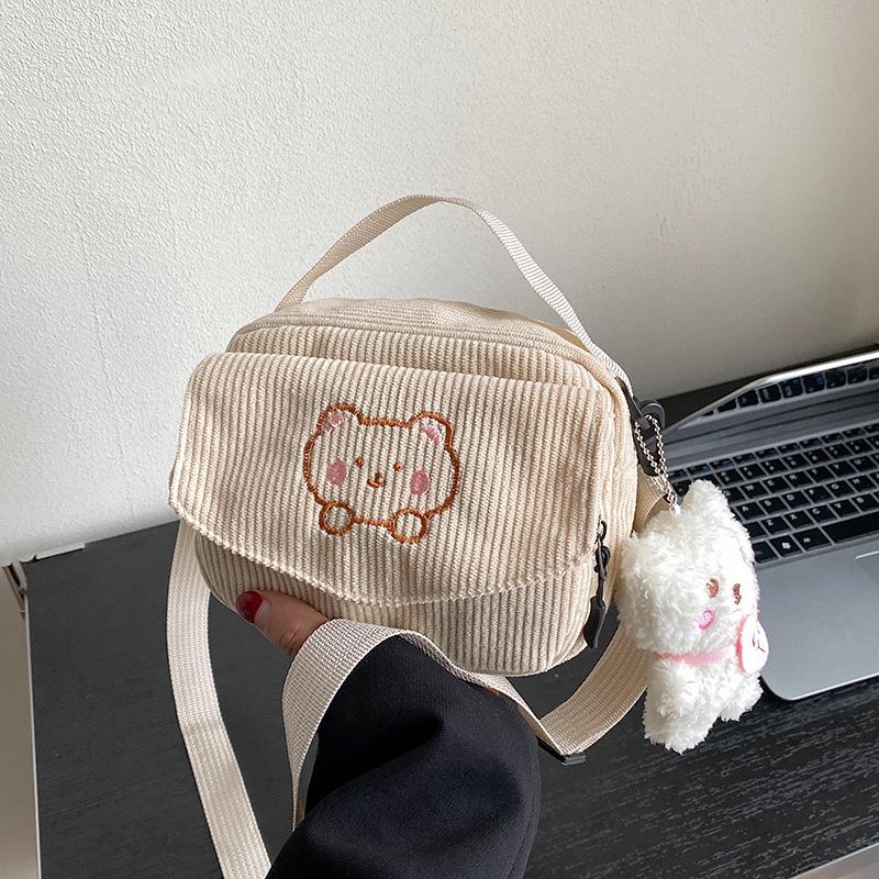 Forest Style Corduroy Crossbody Bag - Cute Cartoon Canvas, Perfect for High School Students & Trendsetters