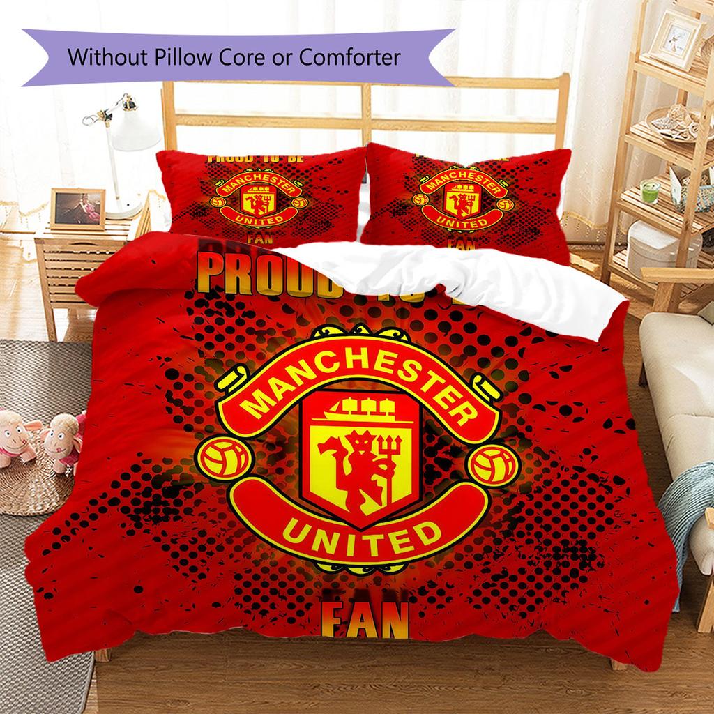 Manchester United F Pattern Bedding,Quilt Set Quilt Cover Pillowcase Home Birthday Gift(1 * duvet cover + 2 * pillowcase, without core)