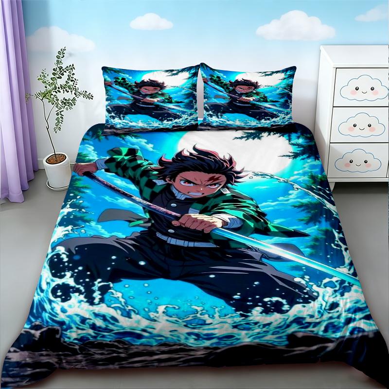 Housse de couette Anime Demon Slayer Taie d'oreiller Ensemble de literie imprimé 3D Double Jumeau Simple Queen King Adulte Enfants Linge de lit Housse de couette EU Single 135x200cm