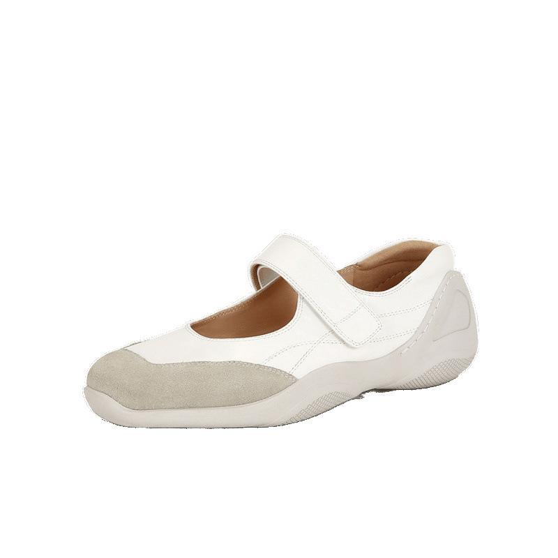 Lazy Velcro Soft Functional Wind Flat Bottom Leather Mary Jane Single Shoes Women's Spring and Autumn