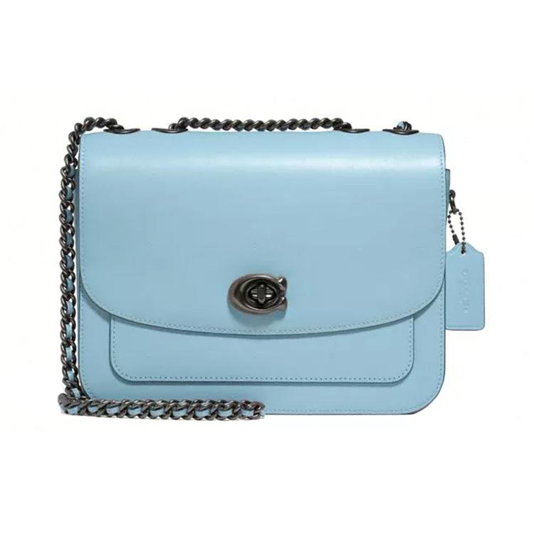 

Новая маленькая квадратная сумка COACH Madison из кожи, сумка на плечо, сумка через плечо, средний размер, женская, светло-озерно-голубая, 5211-V5AZU 23.6*8.1*17.0CM