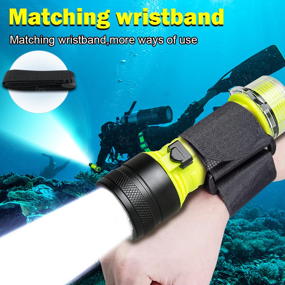 High Power Diving Flashlight 18650 Underwater Lantern Rechargeable Lamp IPX8 Waterproof Professional Dive Torch With Wrist Strap