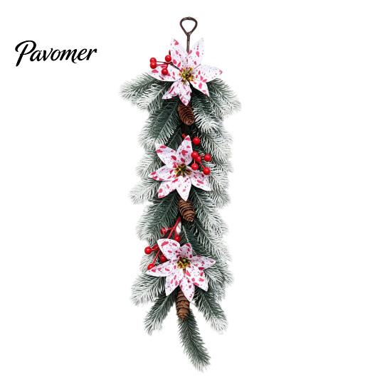 Christmas Wreath for Front Door European Wall Hanging Vine, Artificial Garland Weather Resistant Festival with Plastic Decor, Festive Home Ornament,