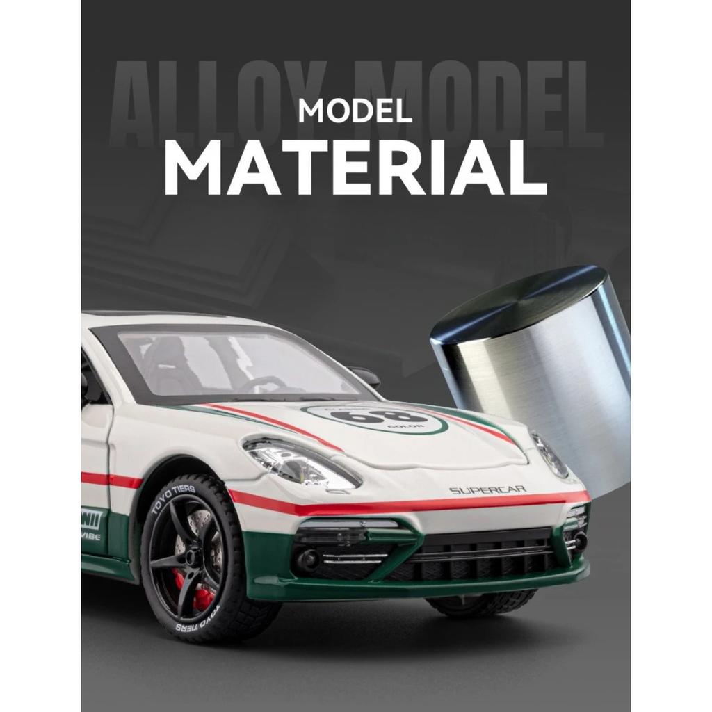 Spray 1/24 Porsche Panamera Supercar Model with Sound Light Collection Miniature Voiture Diecast Toy Vehicle Children Boy Gift Hobby