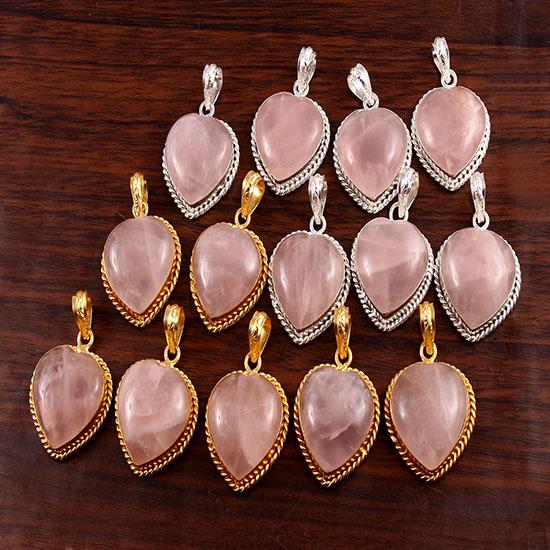 Natural Gemstone Pink Pendant, Rose Quartz Heart Crystal Pendant,Natural Gemstone, Healing Jewellery Silver Pendant Boho Style, Heart Charm