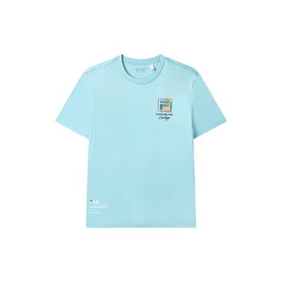 T-shirt a Maniche Corte con Stampa Lettere Logo Heritage American Vintage Casual Girocollo Uomo Top Azzurro Tiffany F11M328104F-LB