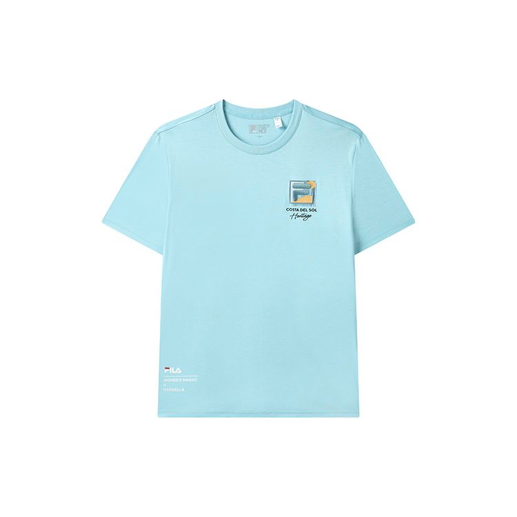 Fila Heritage Logo Letter Print American Vintage Casual Round Neck Short Sleeve T-Shirt Men Tops Tiffany-Blue F11M328104F-LB