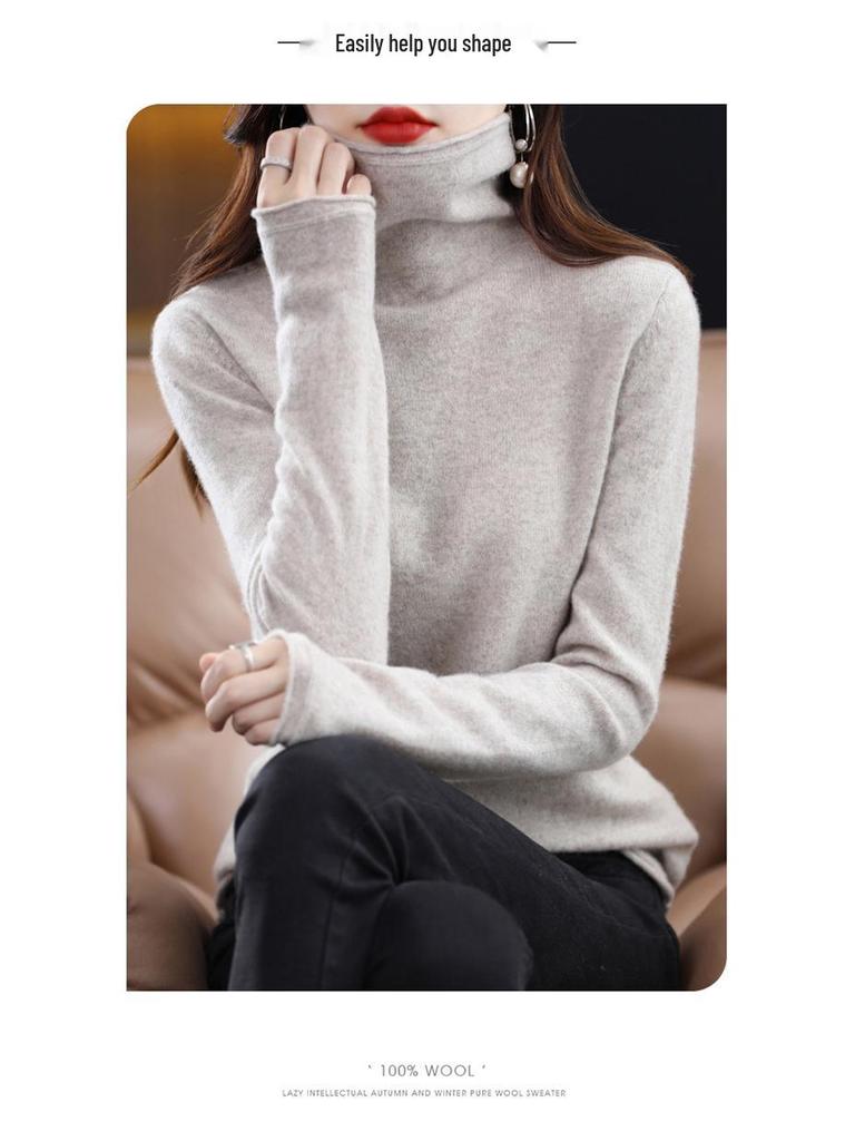 Women's Pure Wool Turtleneck Sweater - Autumn/Winter Fashionable Knitted Cashmere Pullover