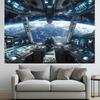 One polyester spaceship cockpit wall decoration, futuristic navigation control room design, multi-functional banner