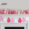 Elegant Ghost Silhouette Decor Halloween Hanging Decor, Pastel Pink White Soft Girly Room Fabric Ornaments, Cute Spooky Party Home Sweet Atmosphere