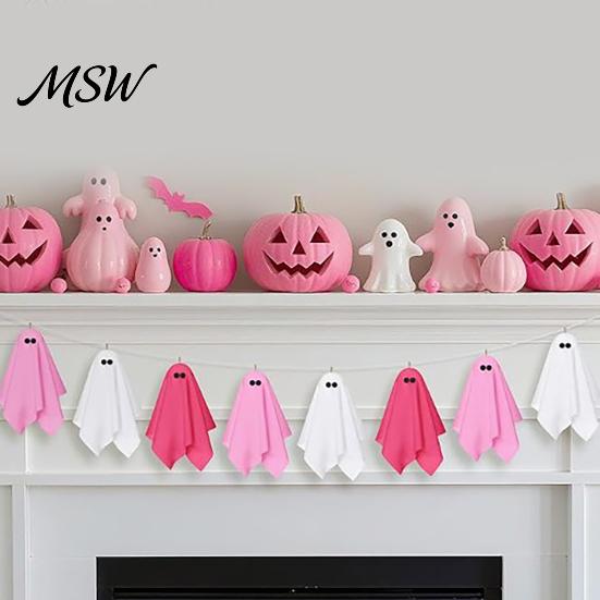 Elegant Ghost Silhouette Decor Halloween Hanging Decor, Pastel Pink White Soft Girly Room Fabric Ornaments, Cute Spooky Party Home Sweet Atmosphere