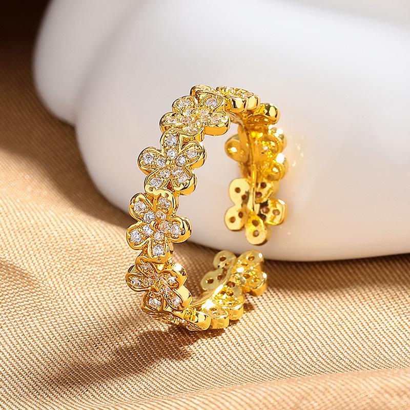 

Women s High-End Zircon Flower Ring - Versatile Luxury Fashion Index Finger Accessory Adjustable Open золотой