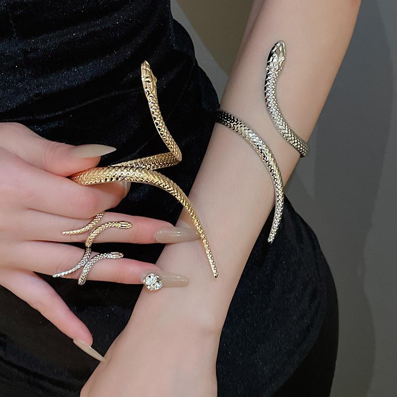 Neuer Eingang Schlangenförmiges Armreif-Ring-Set für Damen Übertrieben Metall Einzigartiges Design Armband Mode Schmuckset