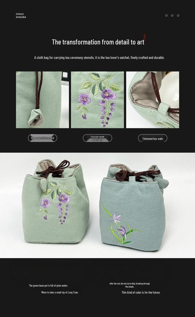 New Chinese Style Cotton Linen Tea Tasting Cup Bag - Thickened for Storage