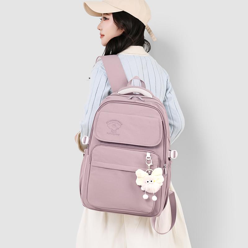 Large Capacity Student Schoolbag Women's Solid Color Backpack Multi-Compartment Wear-Resistant Backpack