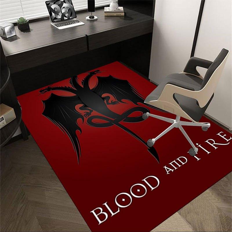 1pc Fire and Blood Office Carpet Chair Mats, Home Decor Mat Fantasy Theme Mat Durable Mat, Dragon Decor,Suitable for Fantasy Theme Lovers