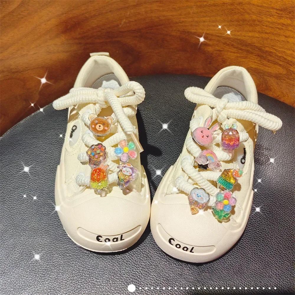 Shoelace Decorative Clip Children's Bling Glitter Princess Ice Cream Rainbow Shoe Buckle Removable Shoe Charms Decorations 1pcs