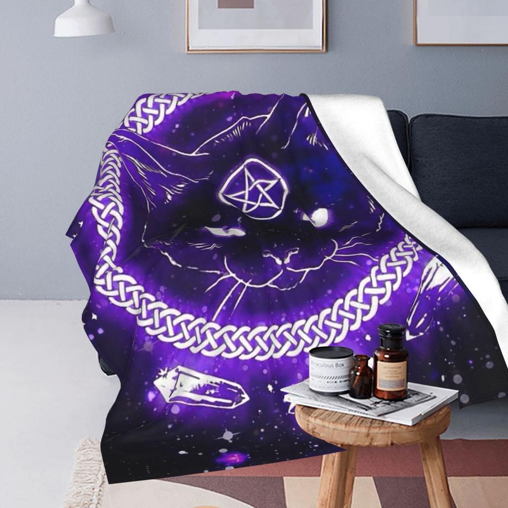 Halloween Cat With Moon Anime Satanic Blanket Fleece Sofa Throw Blanket Multi-function for Couch Bedding Travel Throws Quilt
