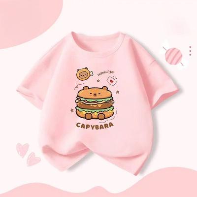 Kids Loose Clothes Short Sleeve T-shirt Boys Girls Cotton O-neck Tops Tee Summer Children Clothes Cute Capybara Printed