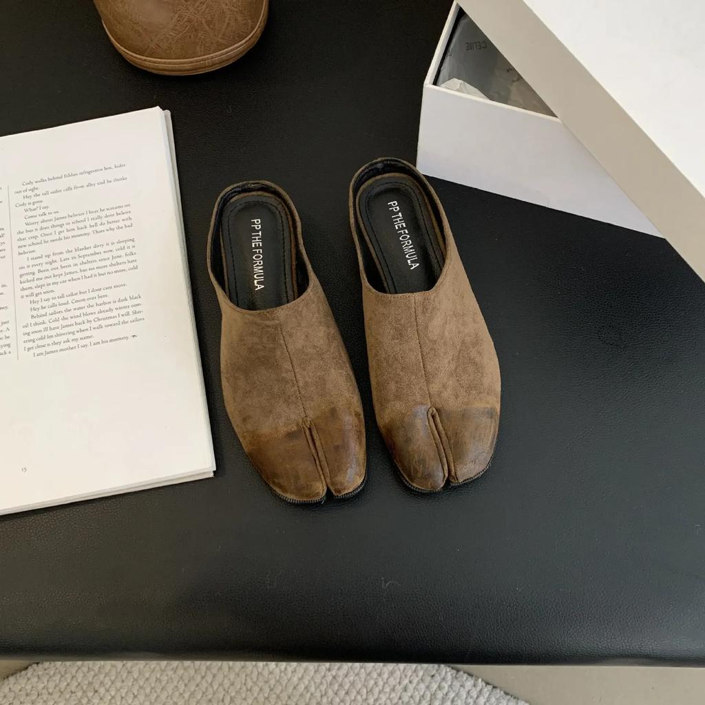 Shoes Woman 2024 Loafers Low Slippers Casual Luxury New Hoof Heels Slides Fabric Sewing Spring Rubber Slippers