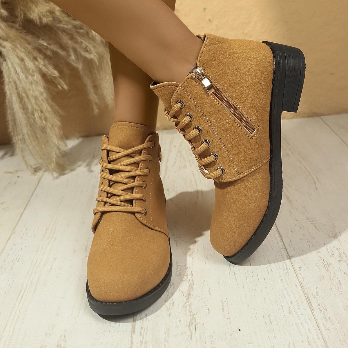 

Ботильоны большого размера на блочном каблуке для женщин, Новая повседневная мода в британском стиле на осень/зиму 2025, Универсальные ботильоны на шнуровке для женщин 35