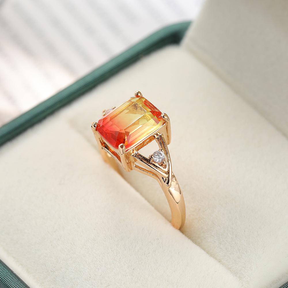 Gold-Plated Colorful Crystal Ring with Diamonds and Tourmaline Zircon Accents