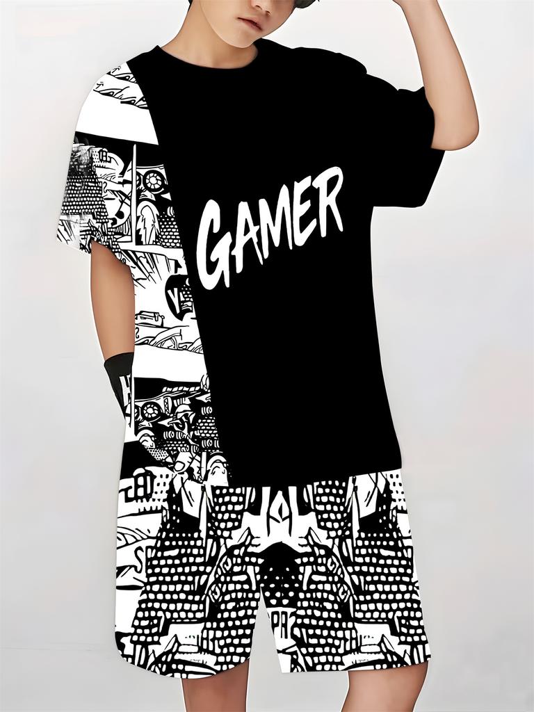 Summer 2025 Bestseller Youthful and Energetic Street Casual Fashion 3D Letter Pattern Printed Comfortable Children's Set