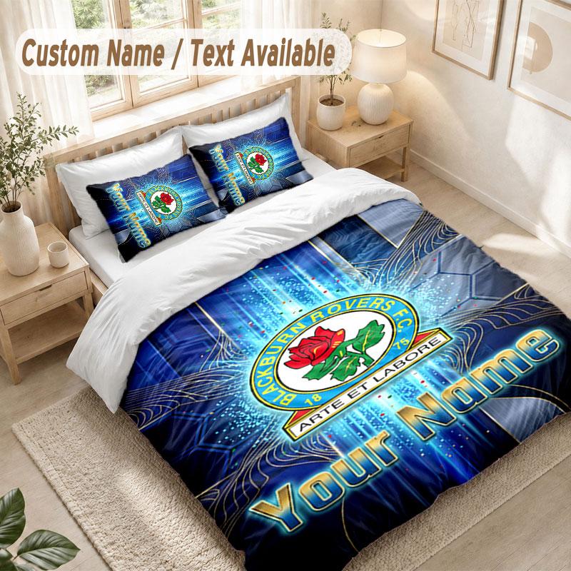 Custom Name Bedding Set 3 PiecesBlackburn Rovers Football Print Duvet Cover + 2 Pillowcases Soft Bed Decor