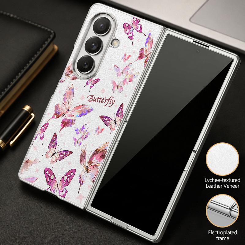 Fantastic Butterfly Print Case For Samsung Z Flip 8 7 6 5 Luxury Plating Leather Skin Folding Phone Cover For Galaxy Z Flip8 Flip7 Flip6