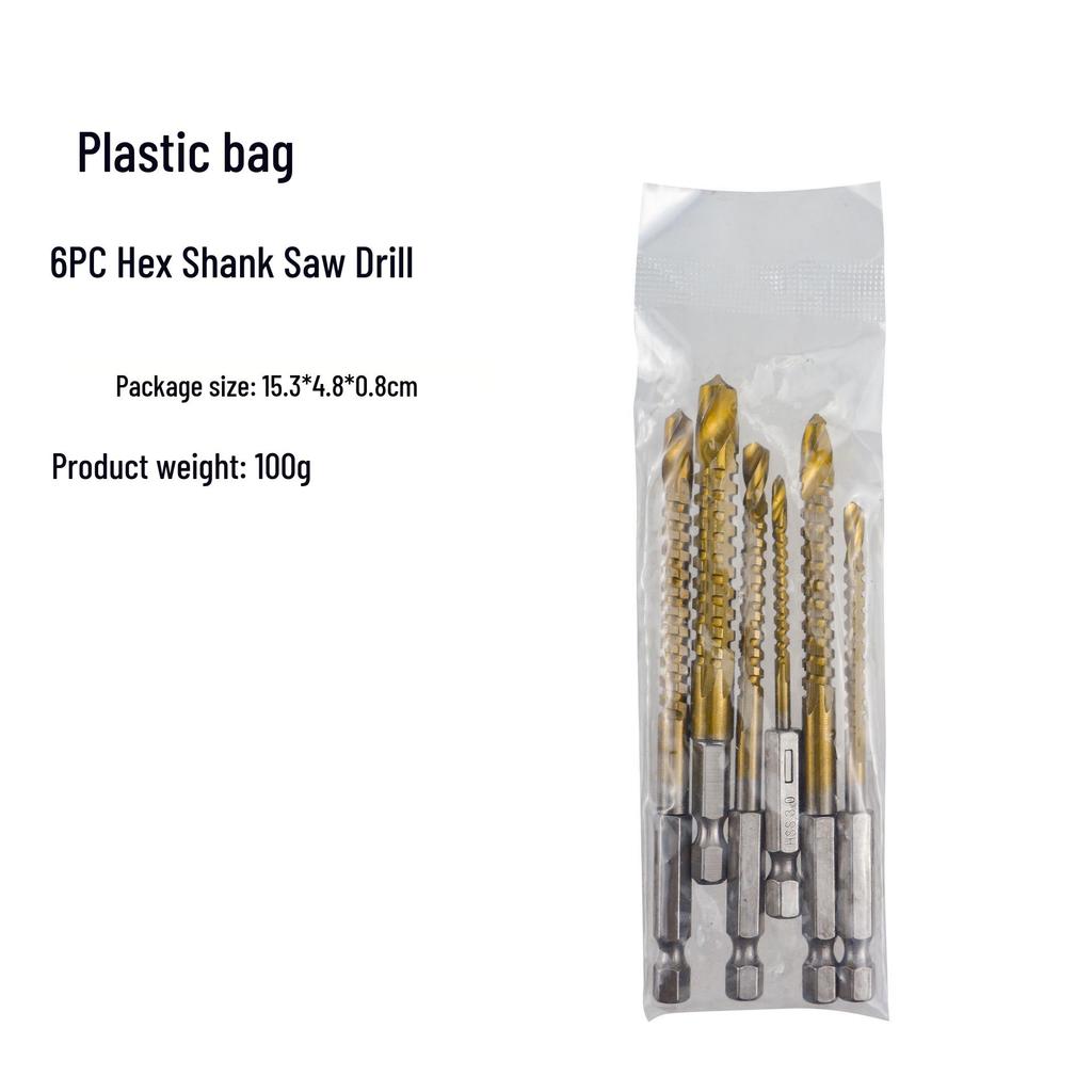 Titanium-Plated Hex Shank Woodworking Drill Bit - Multi-Purpose Grooving & Twist Drill