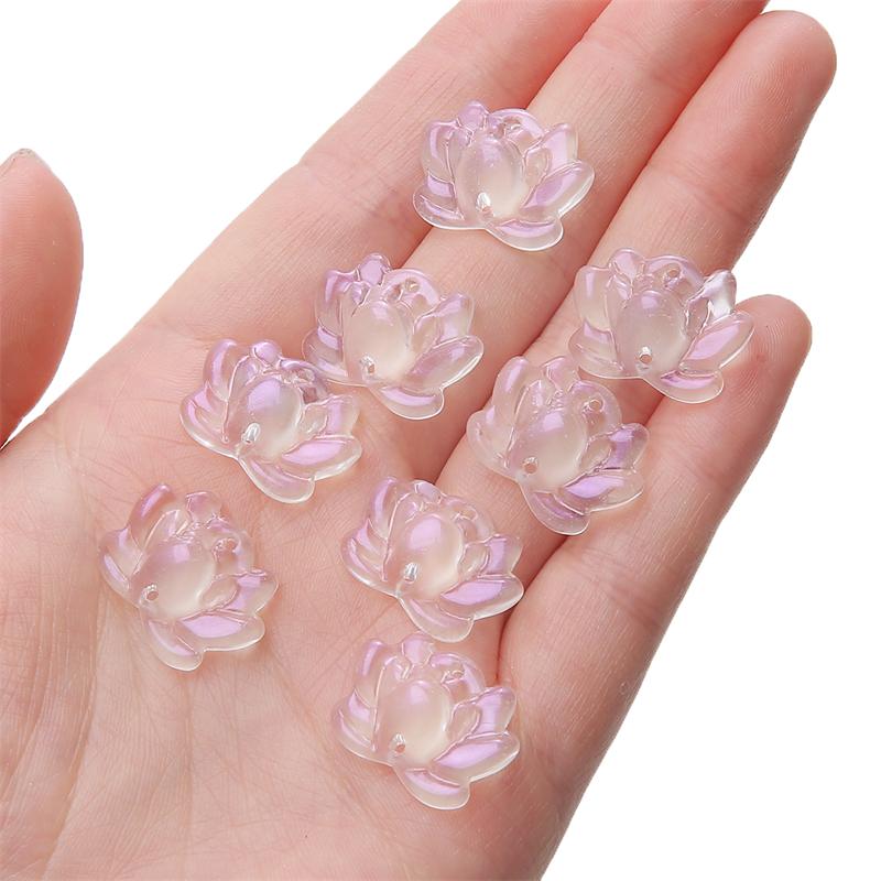5Pcs Glass Double Hole Lotus Flower Beads Pendant Charm for Necklace Bracelet Earring DIY Jewelry Making