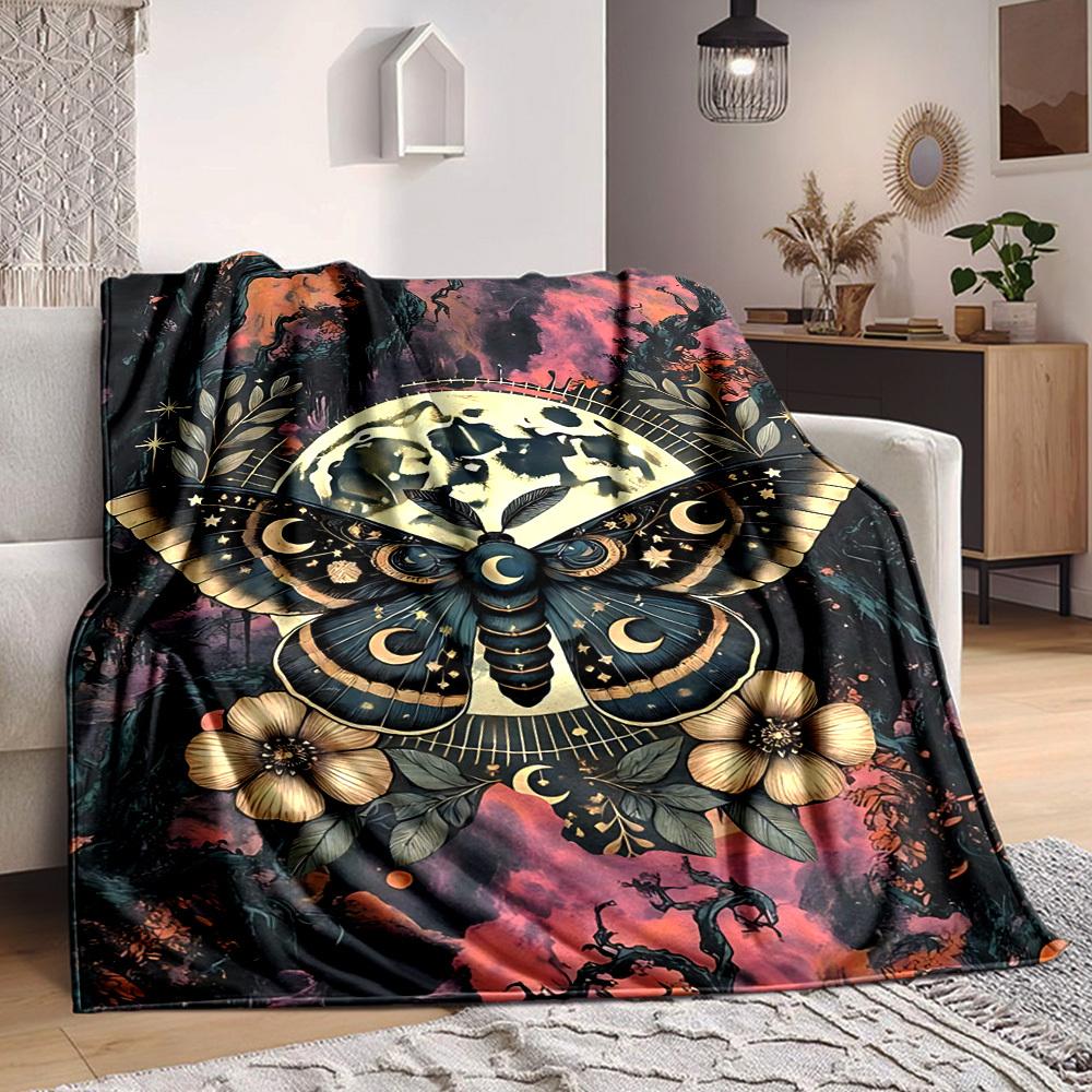 1PC Moonlit Moth Blanket, Throw For Sofa, Bed, Travel, Printing Blanket With Soft And Warm Fabric Yy250918204