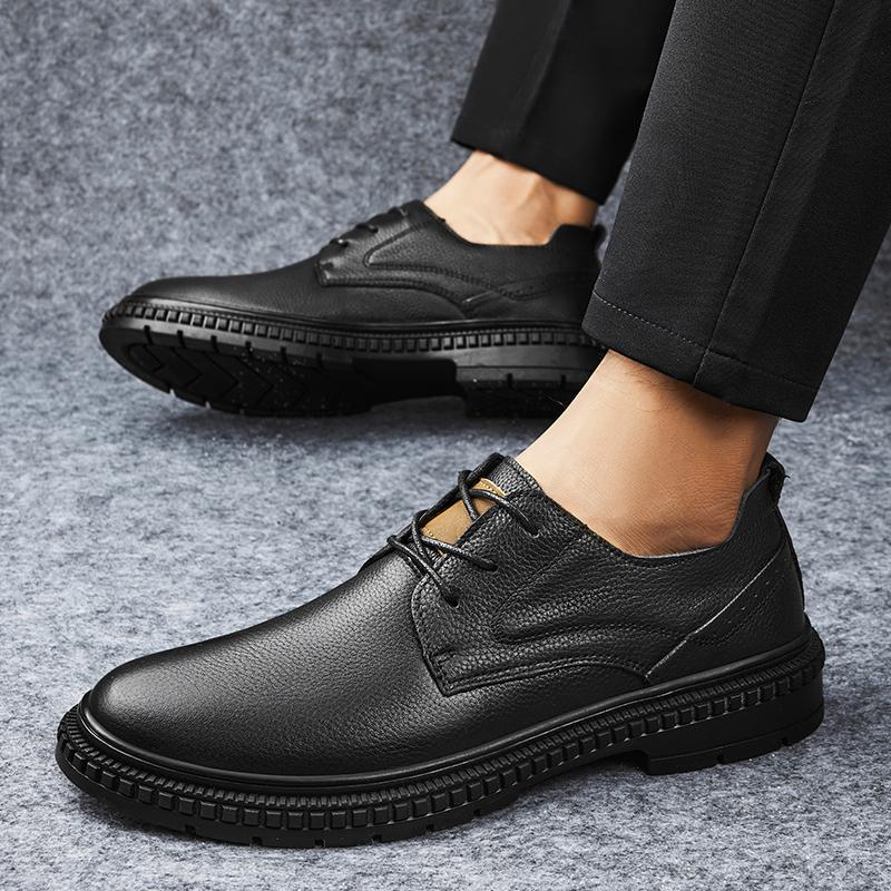 British Style Genuine Leather Men's Business Shoes 2026 New Flat Designer Office Walking Shoes Thick-soled Low-top Casual Shoes
