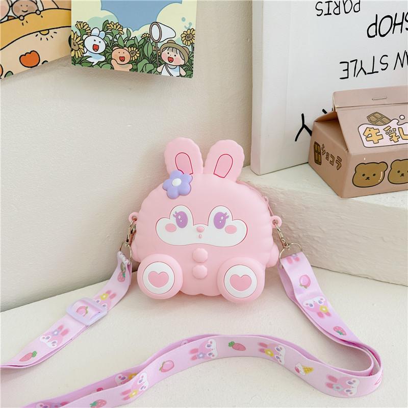 Adorable Silicone Bunny Shoulder Bag Cute Cartoon Purse For Kids And Girls Pink Rabbit