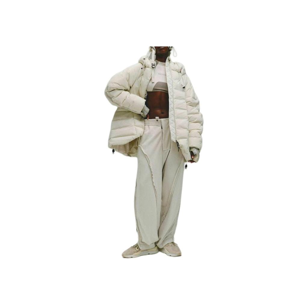 Adidas Originals X Hamcus Collaboration FW23 Solid Color Quilted Logo Drawstring Hooded Zipper Down Jacket Unisex Outerwear White IU4837