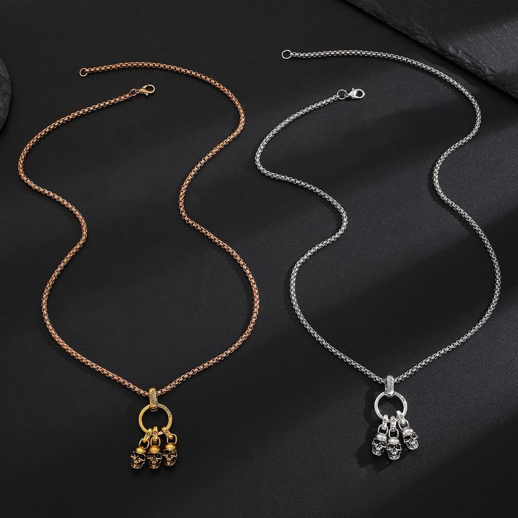 Retro Dark Personality Men Three Skull Necklace Pendant