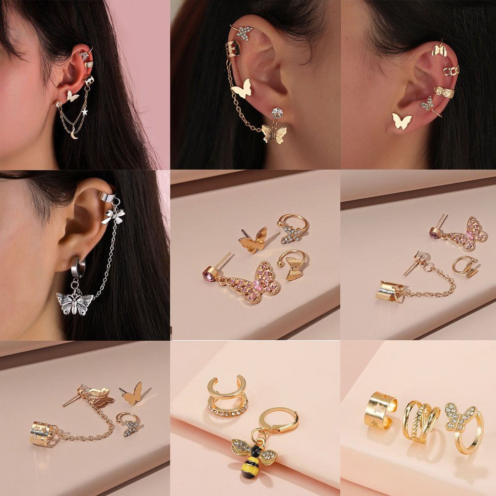 

Серьги-клипсы-бабочки, женские серьги-бабочки, ювелирные изделия, подарок, серьги-манжеты с кристаллами, звездами и луной