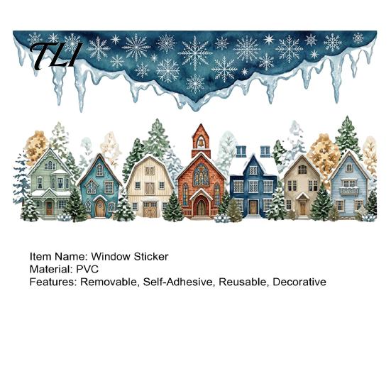 Indoor Festive Atmosphere Decor Christmas Winter Village Static Window Clings, Snowflake Snow House Removable Holiday Stickers, Decals for Xmas