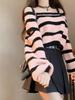 Baggy Pullover Sweater for Women Hollow Out Stripe Short Knitted Top Fashion Casual Y2K Clothing Autumn Winter