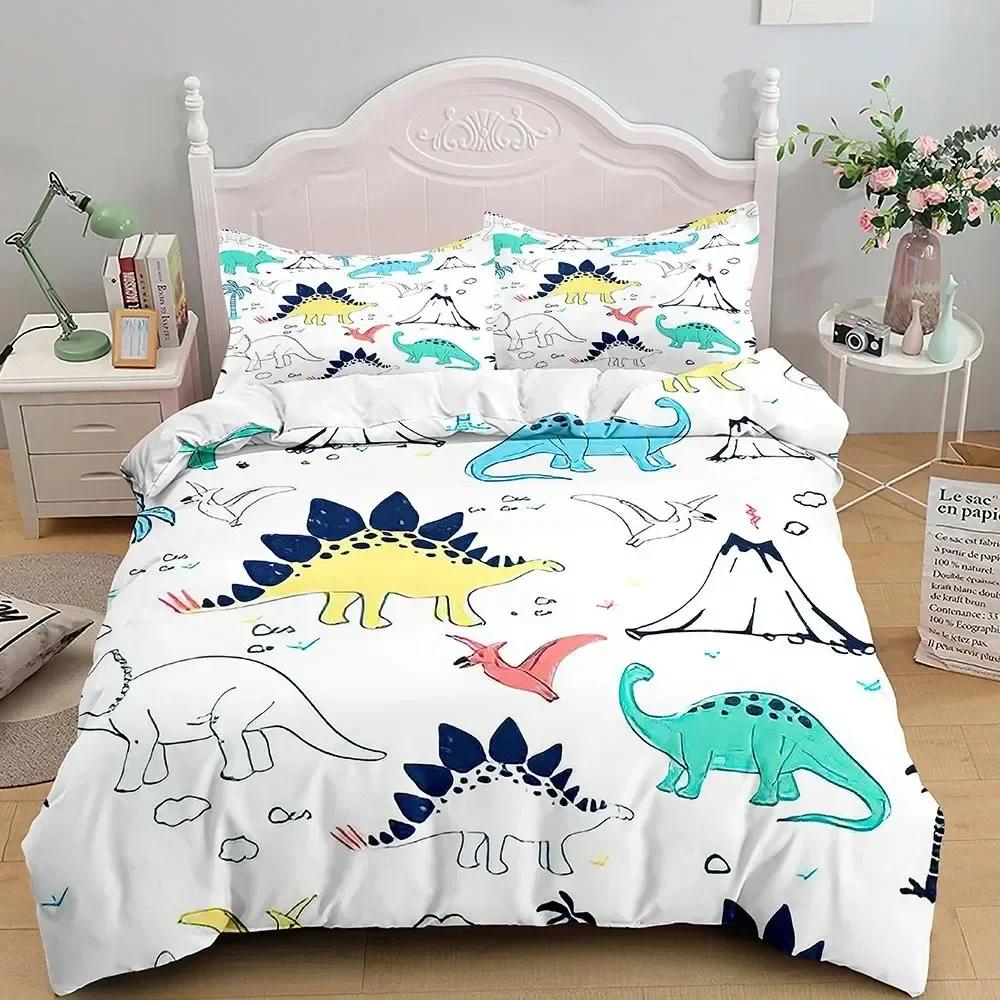 

Мультяшный Постельный Комплект с Динозаврами Размер Full King Queen, Милый Мир Животных Пододеяльник Оранжево-Желтый Полиэстер Одеяло Покрывало 70x133cm 2pcs