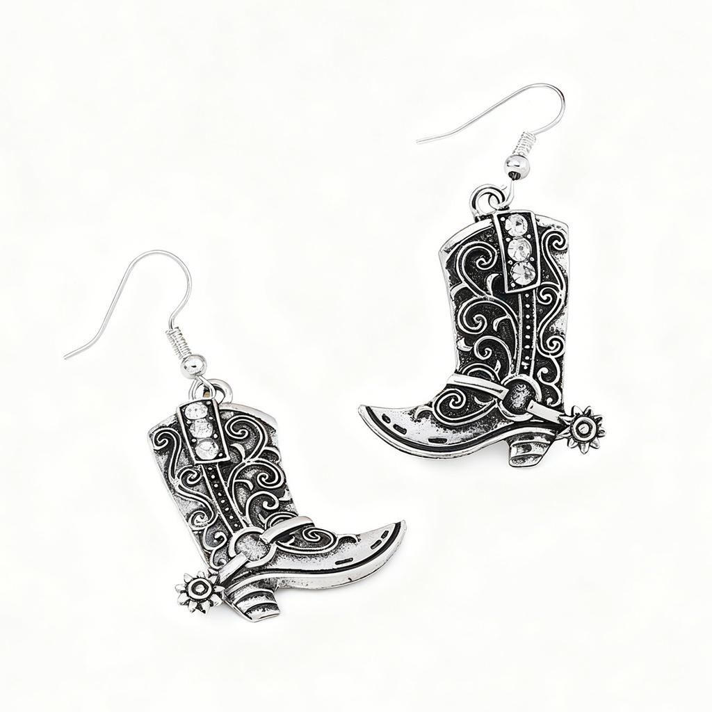 Vintage Bohemian Unique Design Two-Tone Rose Boot Pendant, Western Cowboy Ear Hanging