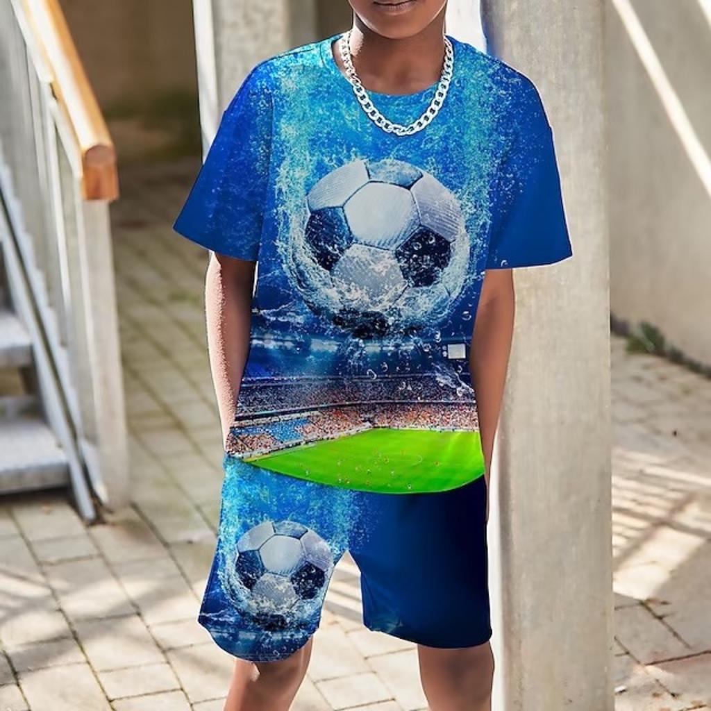 Football Field 3D Printed Children's Set Fashion T-shirt Shorts T-shirt Boys and Girls Sportswear Set