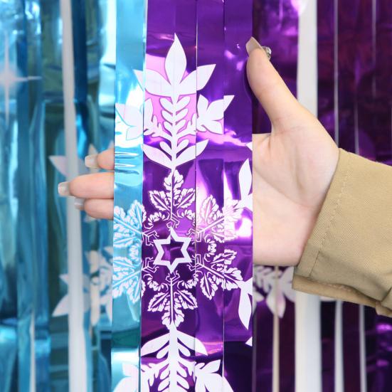 Snowflake Foil Fringe Curtains Metallic Silver Blue Snowflake Tinsel Streamer Photo Backdrop for Christmas Winter Wonderland Freeze Party Decoration