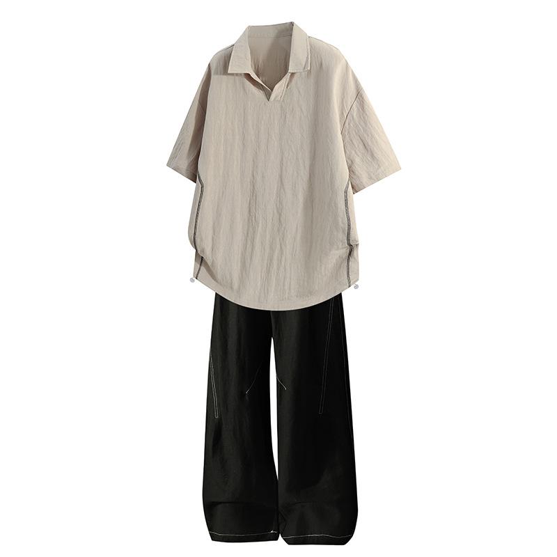 Men's Tencel Cotton Linen Casual Set: Short Sleeve Shirt and Long Pants