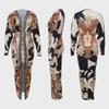 10798 European and American Women's Plus Size V-Neck Long Sleeve Slit Dress with Colorful Print