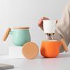 TLAKEHO Ceramic Tea Infuser Cup with Wooden Handle