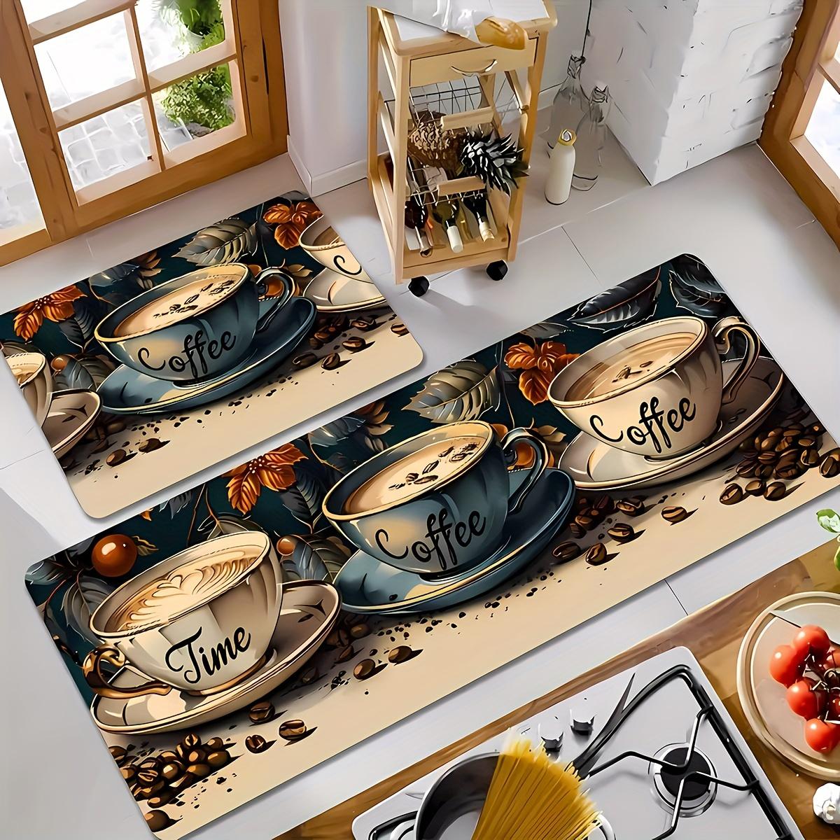 

1Pcs Coffee Time ThemePrint Waterproof Non-Slip Thick Cushioned Kitchen Mat Heavy Duty Comfort Standing Mat for Kitchen Bathroom 40*60cm